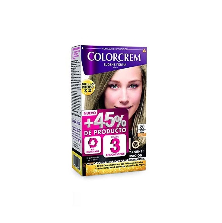 COLORCREM COLOR & BRILLO TINTE CAPILAR +45% DE PRODUCTO 80 RUBIO CLARO