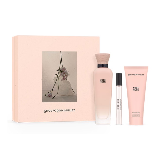 ADOLFO DOMINGUEZ NUDE MUSK EDP 120 ML + MINIATURA 10 ML + LOCION CORPORAL 75 ML SET REGALO