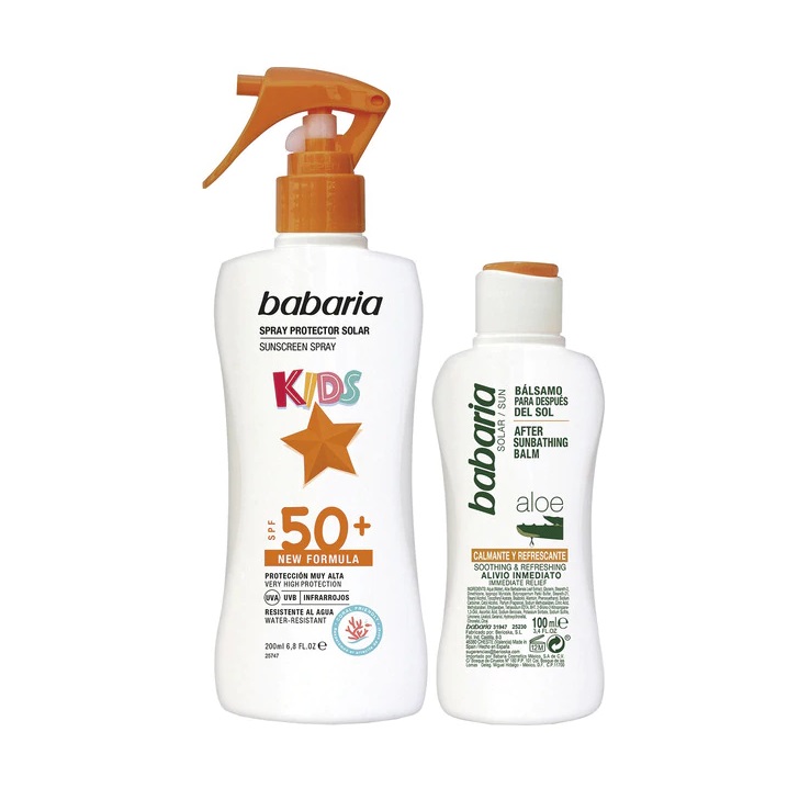 BABARIA KIDS SPRAY PROTECTOR SOLAR SPF 50 200 ML + AFTER SUN ALOE 100 ML SET REGALO