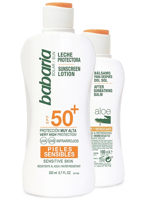 BABARIA LECHE PROTECTORA SOLAR PIELES SENSIBLES SPF50+ 200 ML + AFTER SUN ALOE 100ML