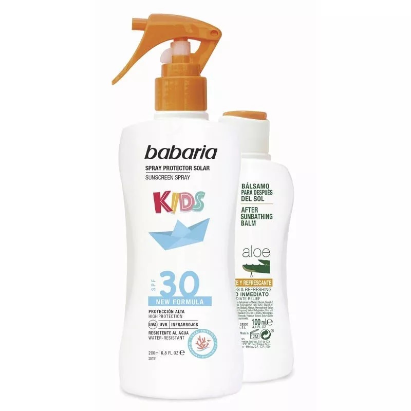 BABARIA KIDS SPRAY PROTECTOR SOLAR INFANTIL SPF 30 200 ML + AFTER SUN ALOE 100 ML SET REGALO