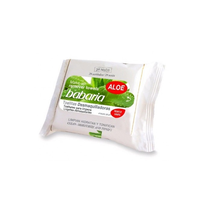 BABARIA TOALLITAS DESMAQUILLADORAS ALOE VERA 20 UNIDADES