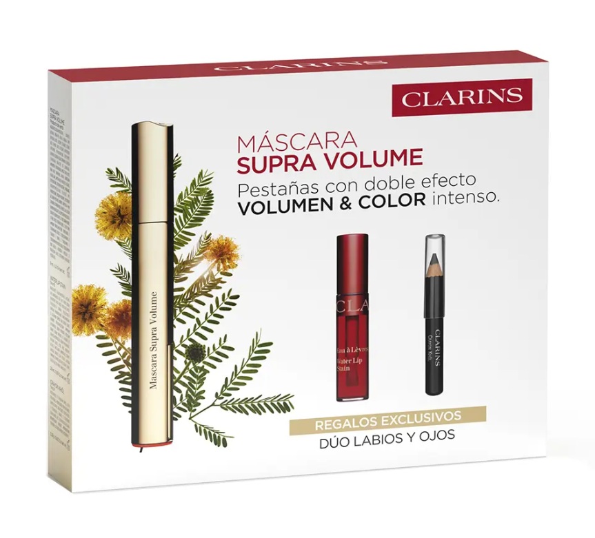 CLARINS MASCARA PESTA�AS SUPRA VOLUMEN 01 NEGRO 8 ML + 2 PIEZAS SET REGALO
