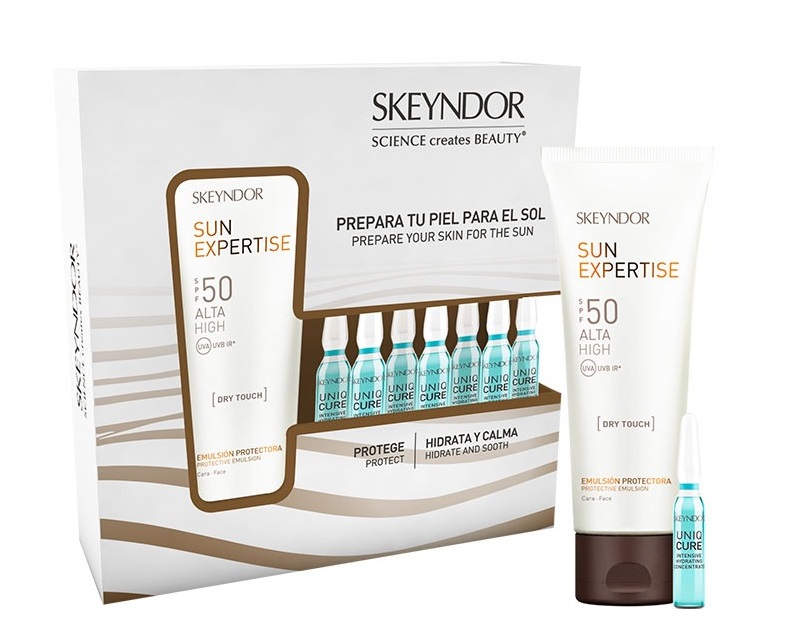 SKEYNDOR SUN EXPERTISE EMULSION PROTECTORA FACIAL DRY TOUCH SPF50  75ML + UNIQCURE INTENSIVE HYDRATING 7X2ML